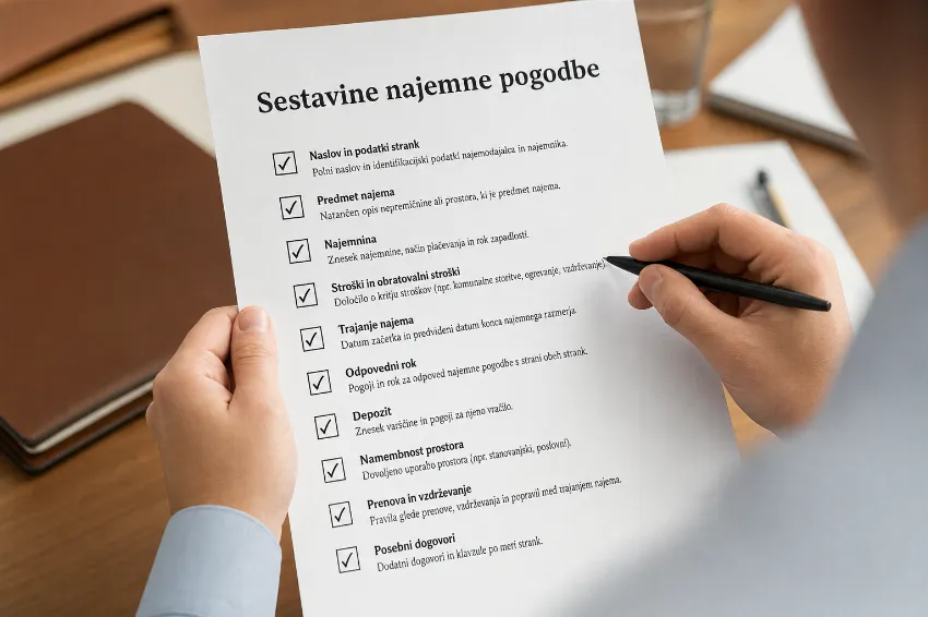 Kontrolni seznam sestavin najemne pogodbe s kljukicami